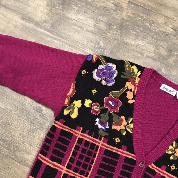 Vintage That's Me! Floral V‎ Neck Cardigan Women Size Medium Button Front - Picture 5 of 9